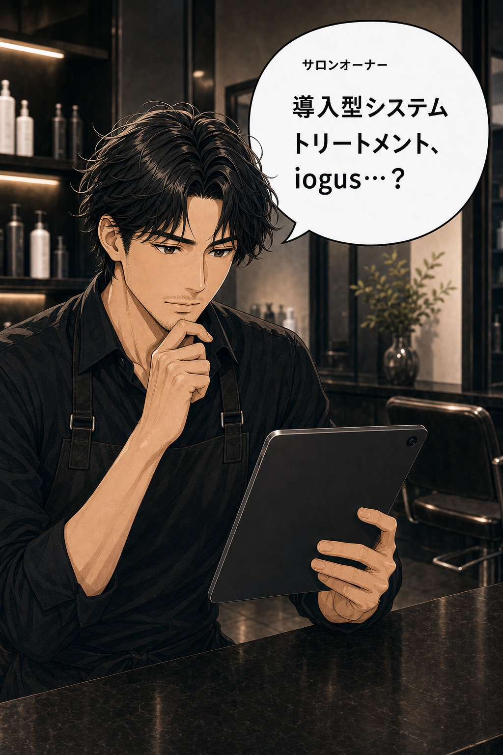 サロンオーナーがタブレットでiogusを見つける